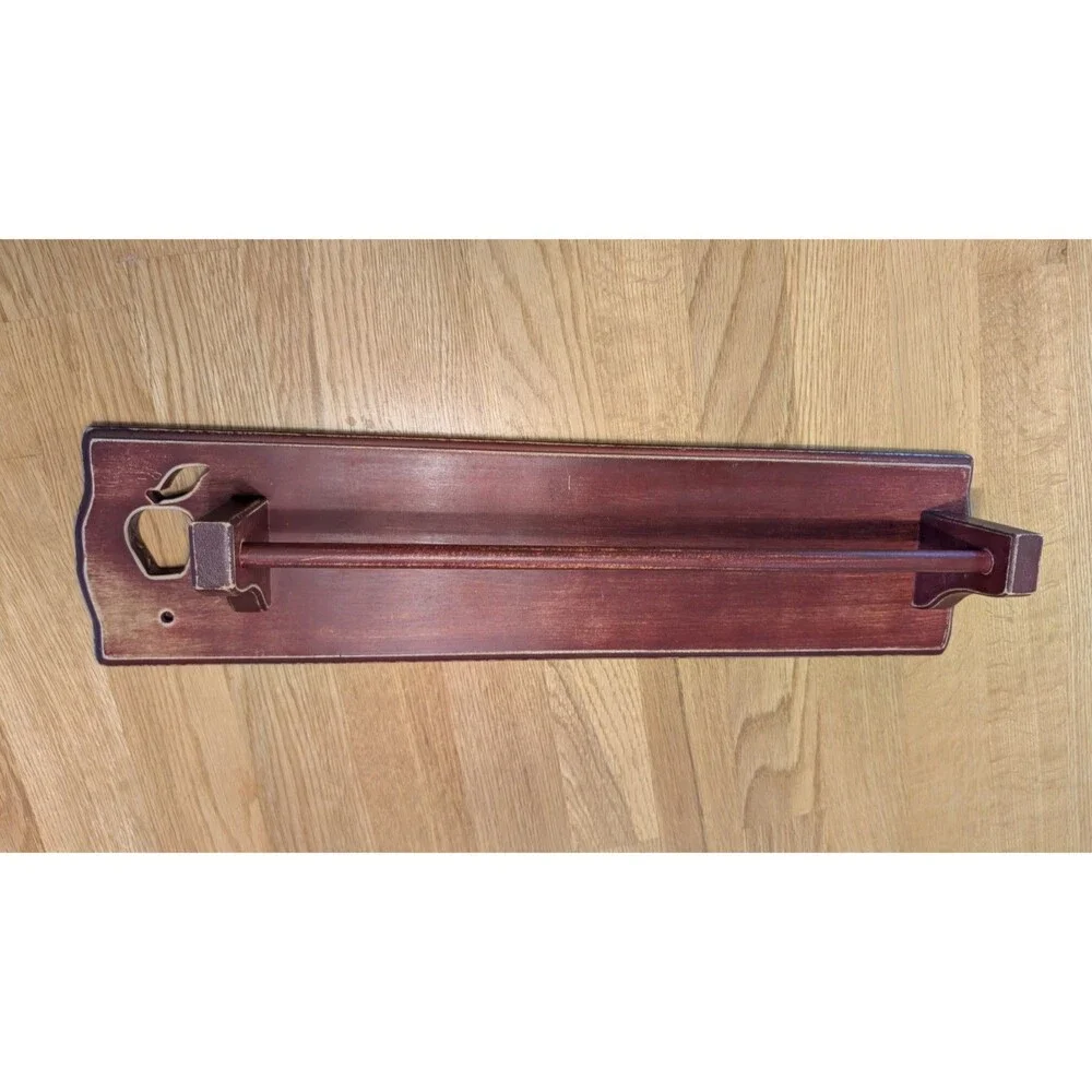 Vintage 1994 Apple Wood Towel Rack Bar Shelf Cottagecore 20